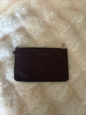 Michael Kors Deep Plum Leather Wristlet Pouch with Gold Hardware
